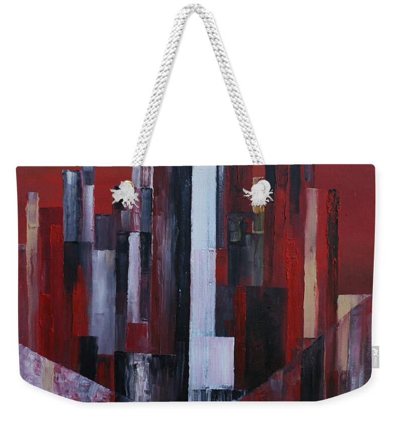 Cityscape 2 Weekender Tote Bag featuring the painting Cityscape 2 by Obi-Tabot Tabe