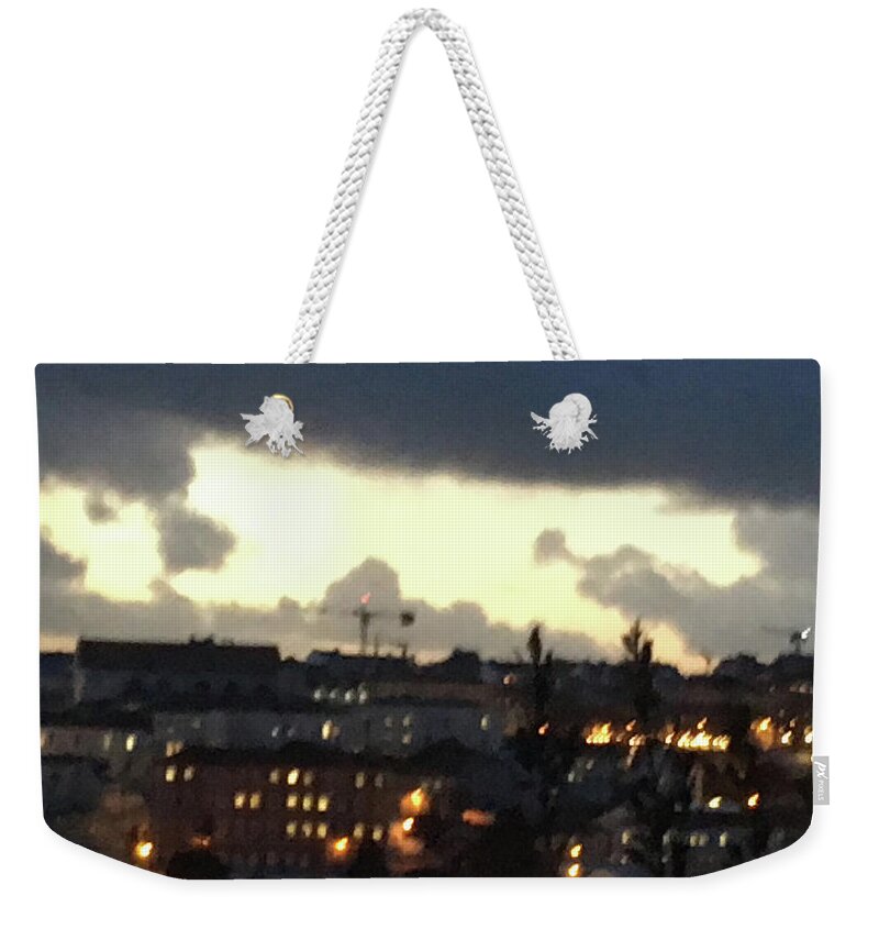 City Lights Weekender Tote Bag featuring the photograph Cityscape at Dusk by Susan Grunin