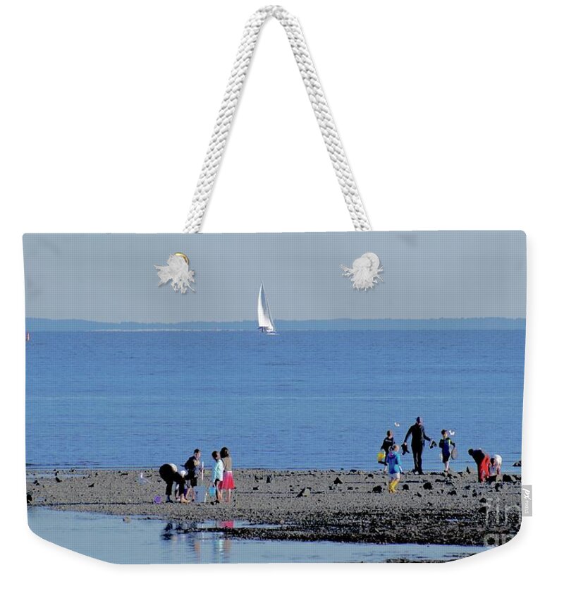 Ocean Weekender Tote Bag featuring the photograph Clamming at Low Tide by Margie Avellino
