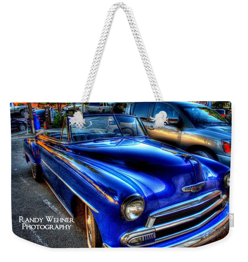 Hdr Weekender Tote Bag featuring the photograph Classic Blue Chevy by Randy Wehner