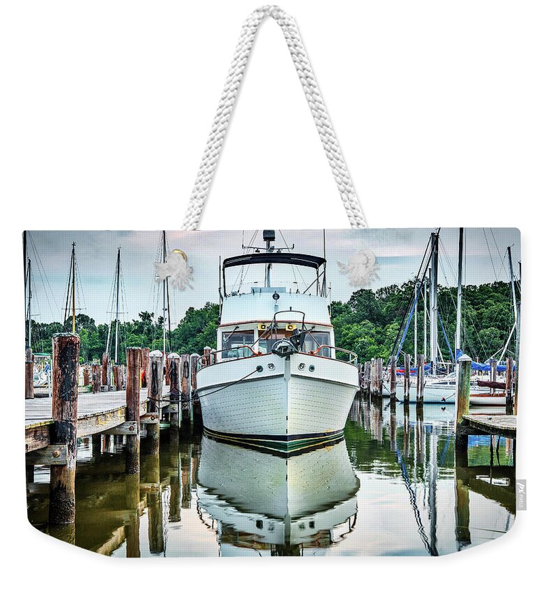 Boat Weekender Tote Bag featuring the photograph Classic Cruiser by Walt Baker