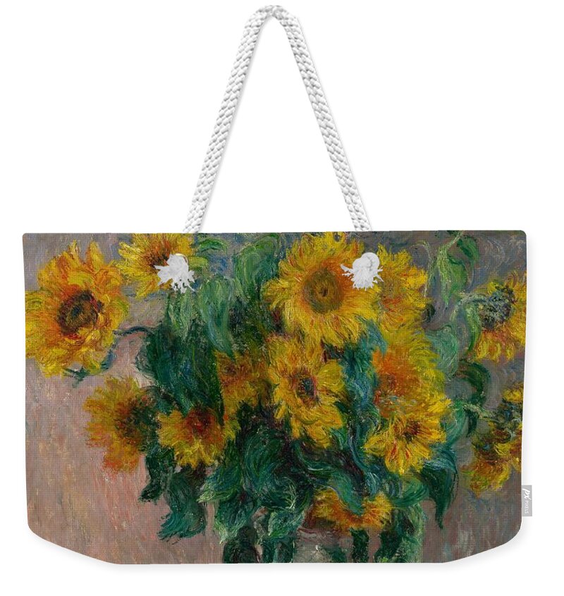 Claude Monet - Bouquet Of Sunflowers - 1881.. Weekender Tote Bag featuring the painting Claude Monet - Bouquet of Sunflowers - 1881.. by Celestial Images
