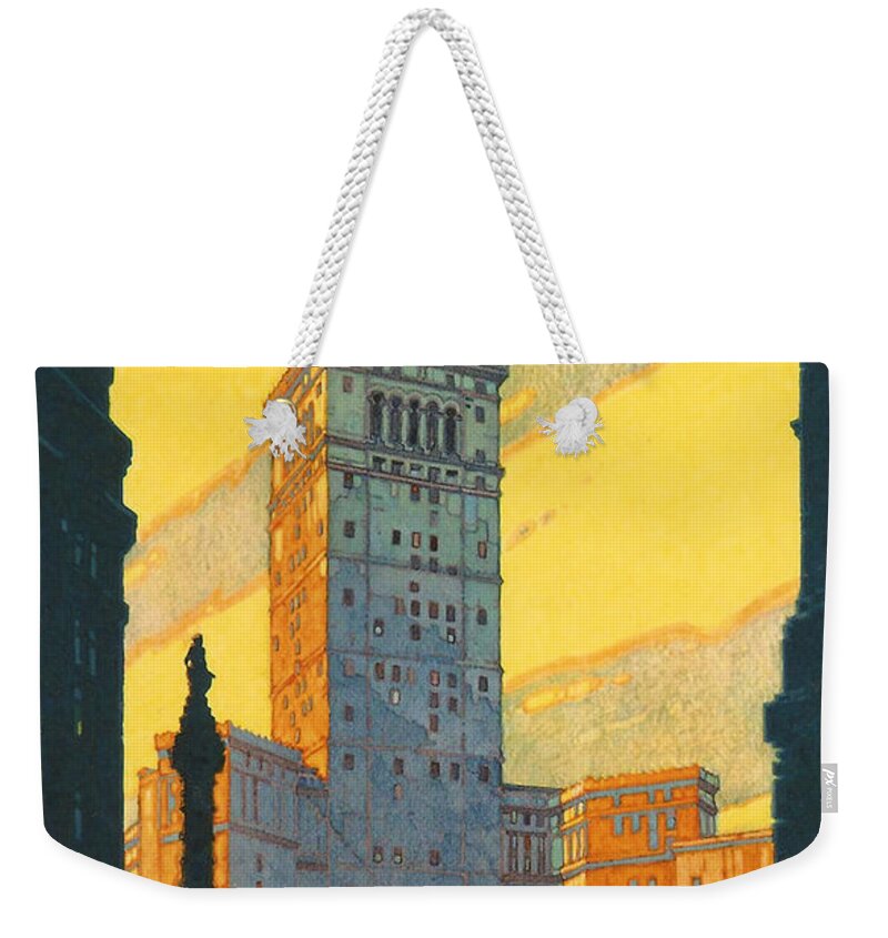 Cleveland Weekender Tote Bag featuring the digital art Cleveland - Vintage Travel by Georgia Fowler