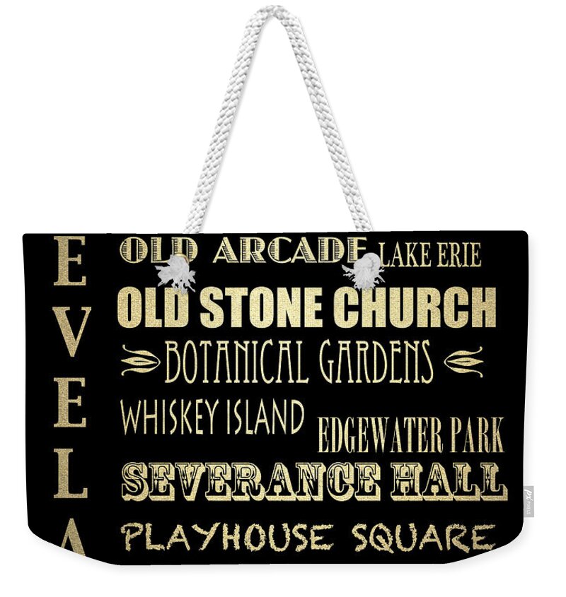 Cleveland Ohio Famous Landmarks Weekender Tote Bag featuring the digital art Cleveland Famous Landmarks by Patricia Lintner