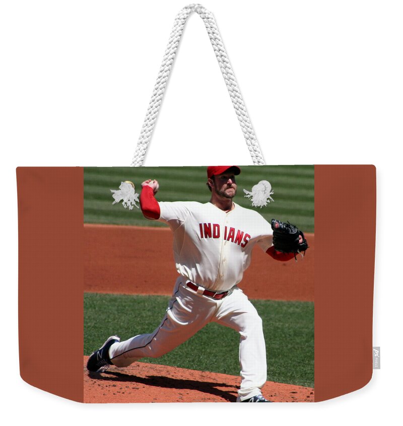 Horizontal Photo Weekender Tote Bag featuring the photograph Cleveland Indians Pitcher by Valerie Collins