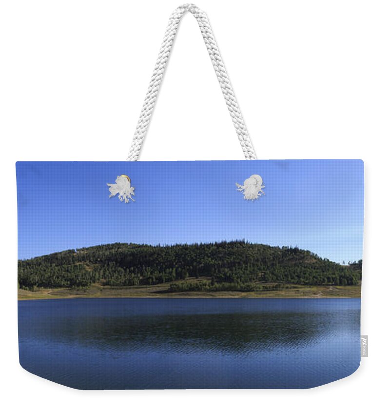 Blue Sky Weekender Tote Bag featuring the photograph Cleveland Reservoir Panorama by K Bradley Washburn