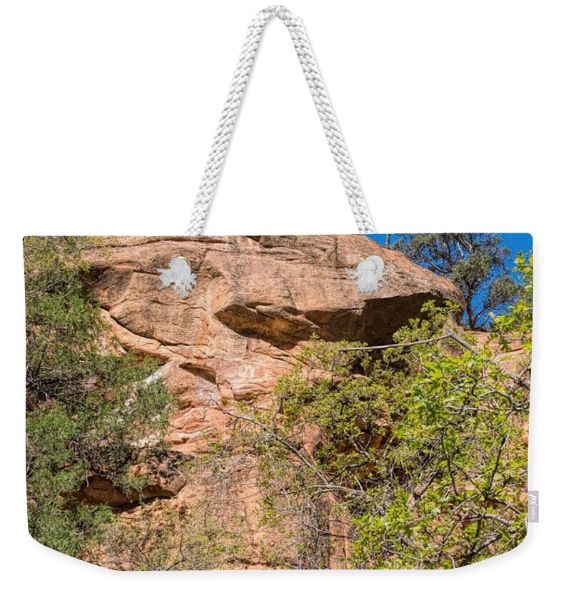 Utah Weekender Tote Bag featuring the photograph Cliff Hanger by Peggy Hughes