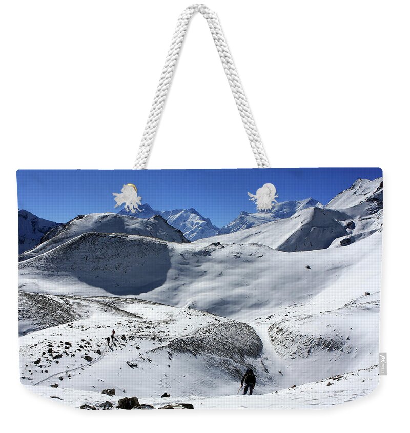 Nepal Weekender Tote Bag featuring the photograph Climber On The Mountain by Aidan Moran