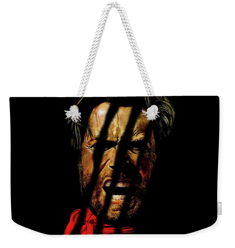 Clint Weekender Tote Bag featuring the mixed media Clint by David Dehner