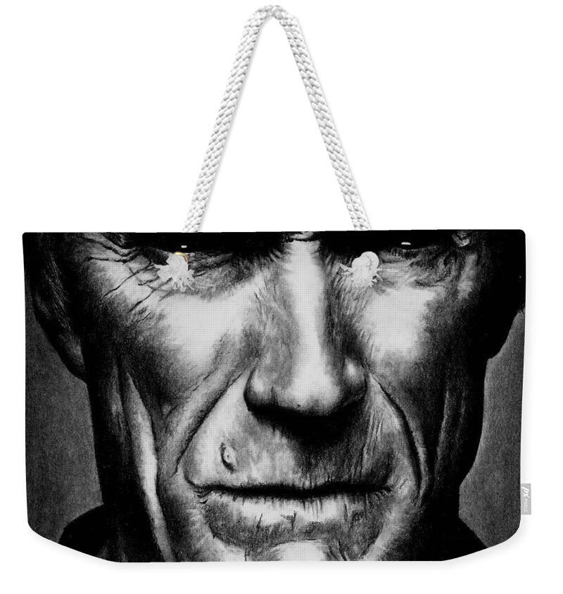 Clint Eastwood Weekender Tote Bag featuring the drawing Clint Eastwood by Rick Fortson