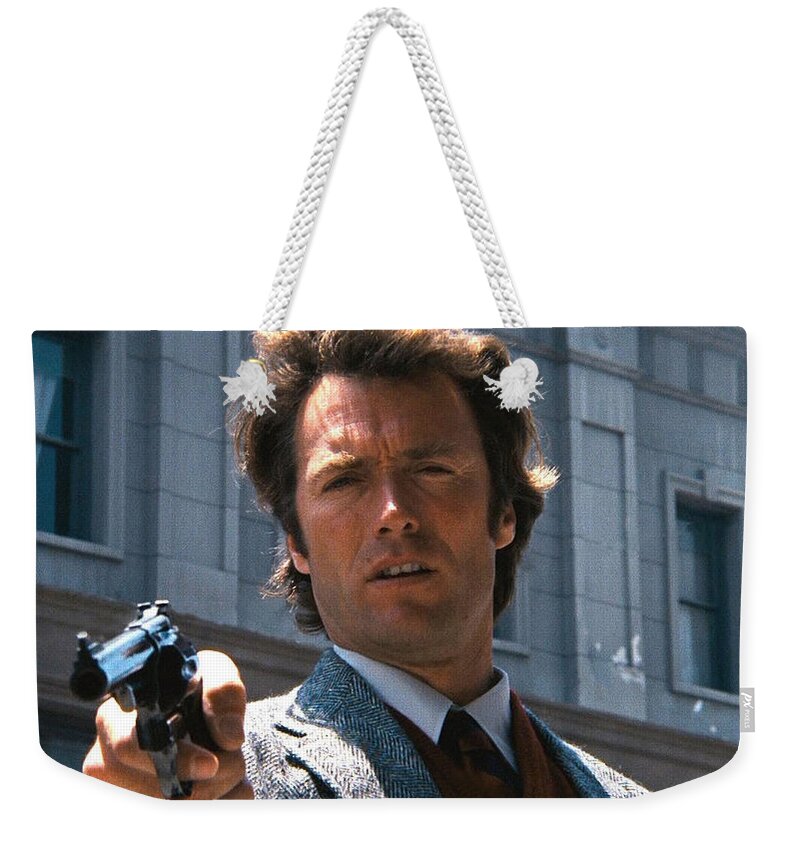 Clint Eastwood With 44 Magnum Dirty Harry 1971 Weekender Tote Bag featuring the photograph Clint Eastwood with 44 Magnum Dirty Harry 1971 by David Lee Guss