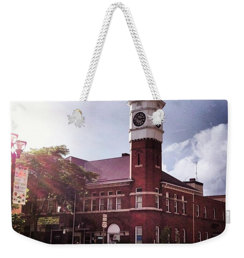 Alma Weekender Tote Bag featuring the photograph Clocktower Sunshine by Chris Brown
