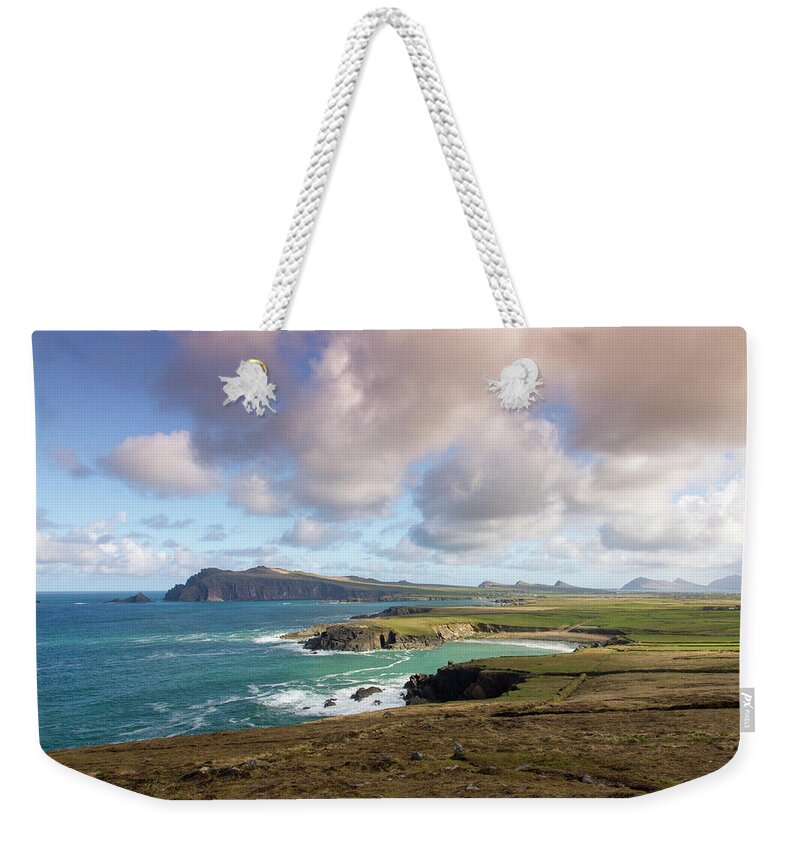 Clogher Strand Weekender Tote Bag featuring the photograph Clogher Strand and Ceann Sibeal by Mark Callanan