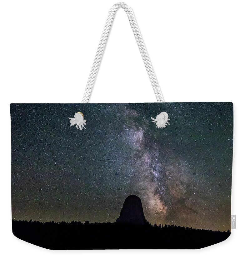 Photosbymch Weekender Tote Bag featuring the photograph Close Encounter with the Milky Way at Devil's Tower by M C Hood