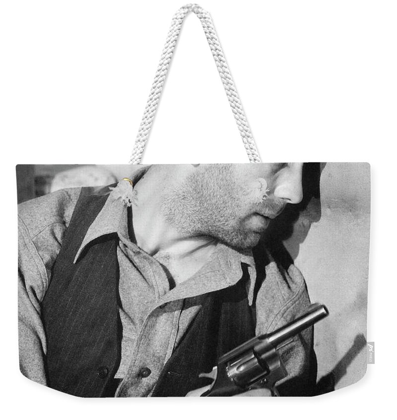 Close-up Up Humphrey Bogart As Duke Mantee With Gun The Petrified Forest 1936 Weekender Tote Bag featuring the photograph Close-up up of Humphrey Bogart as Duke Mantee with gun The Petrified Forest 1936 by David Lee Guss