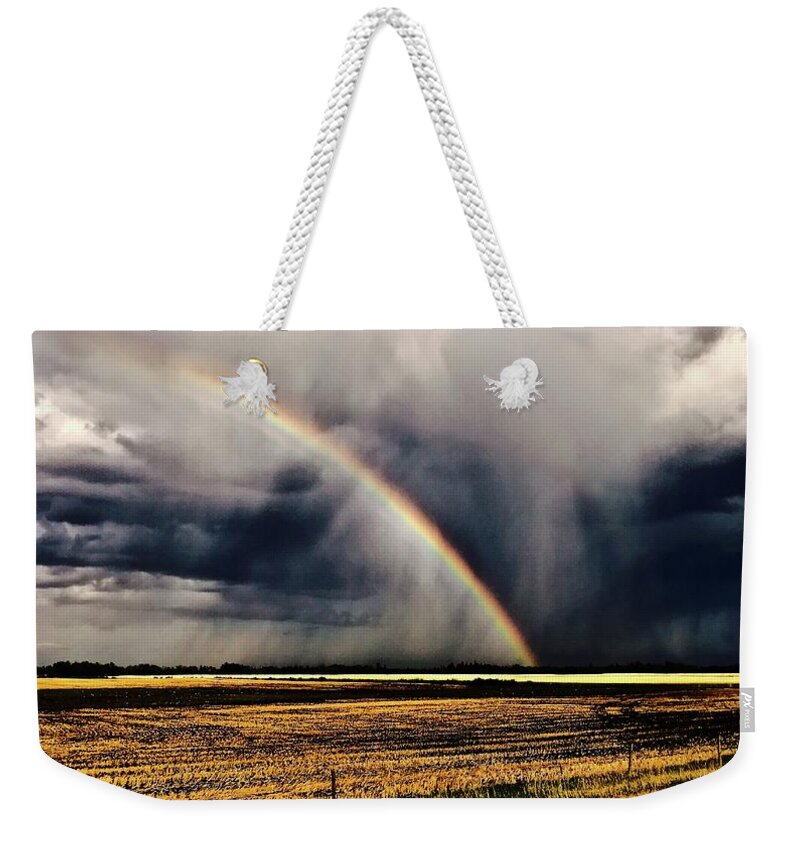 Cloud Burst Weekender Tote Bag featuring the photograph Cloud burst and Rainbow early Spring Storm by Brian Sereda