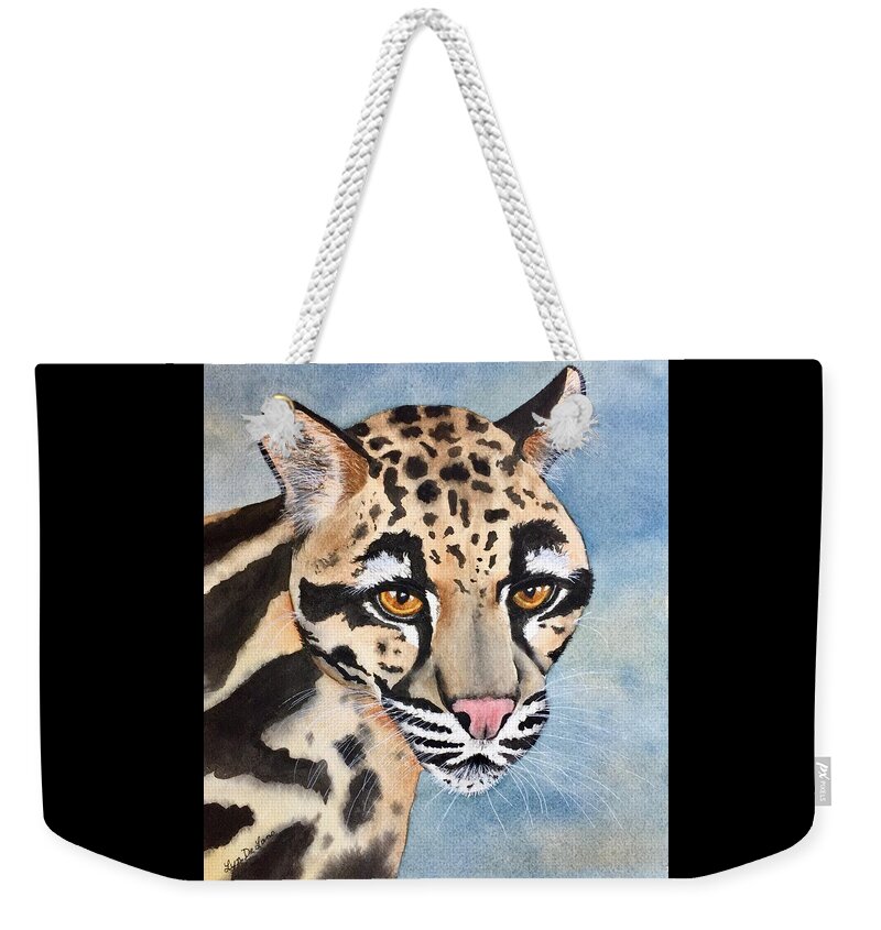 Clouded Leopard Weekender Tote Bag featuring the painting Clouded Leopard-Malee by Lyn DeLano