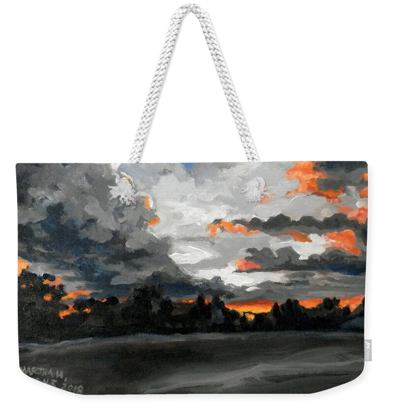 Clouds Dusk Sunset Usa Macon Georgia Landscape Weekender Tote Bag featuring the painting Clouds at Dusk by Martha Tisdale