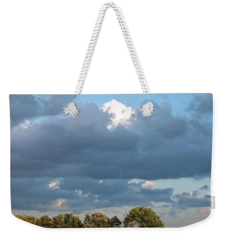 Landscape Weekender Tote Bag featuring the photograph Clouds in a Bright Sky by Michelle Miron-Rebbe