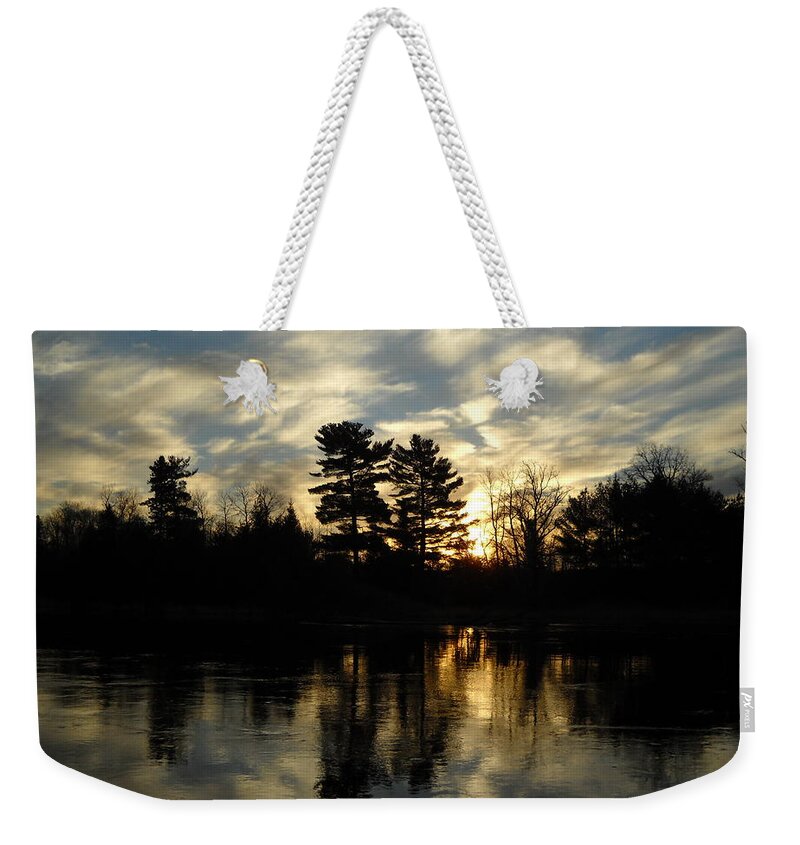 Mississippi River Weekender Tote Bag featuring the photograph Cloudy November Sunrise Reflection by Kent Lorentzen