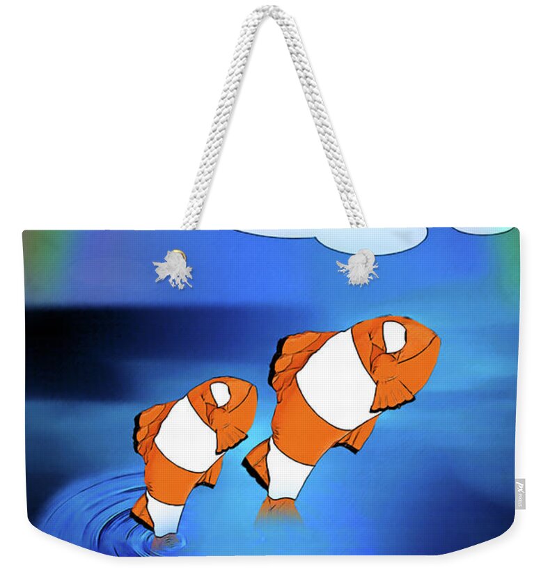 Fish Weekender Tote Bag featuring the digital art Clown Fish Frolic by John Haldane