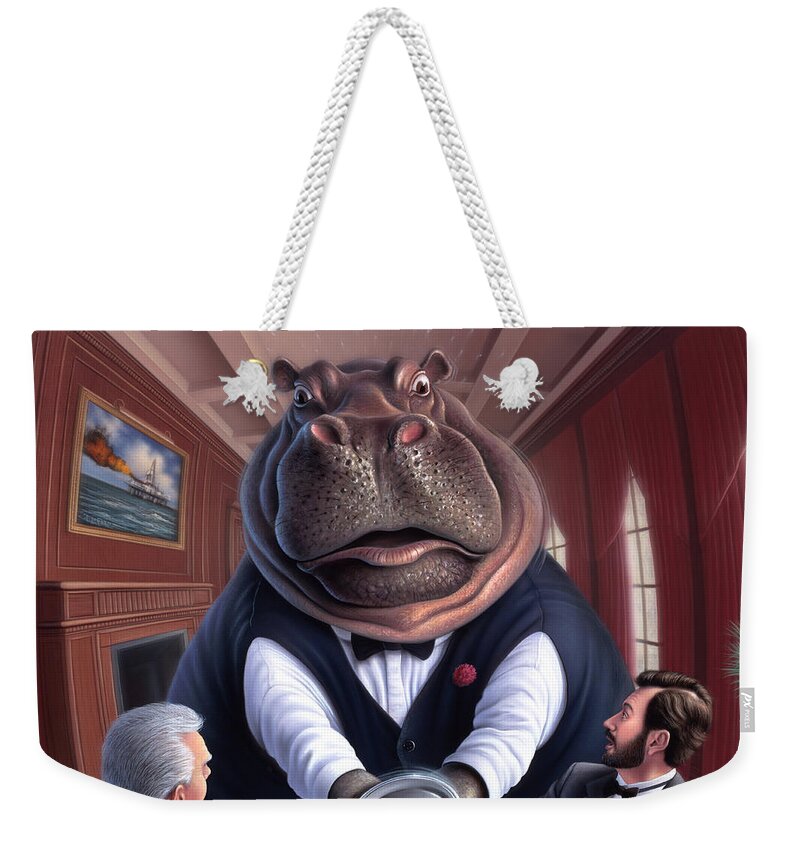 Hippo Weekender Tote Bag featuring the painting Clumsy by Jerry LoFaro