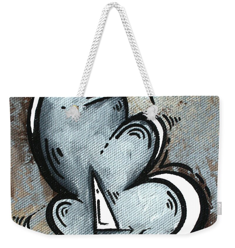 Coastal Weekender Tote Bag featuring the painting Coastal Art Contemporary Sailboat Painting Whimsical Design SILVER SEA II by MADART by Megan Aroon
