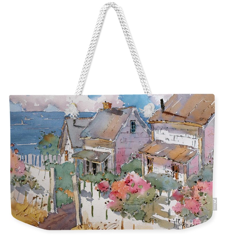 Coastal Weekender Tote Bag featuring the painting Coastal Cottages by Joyce Hicks