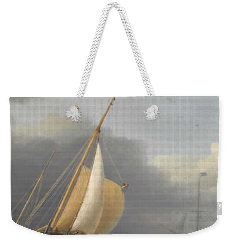 Dominic Serres (british 1722-1793) Coastal Shipping In Rough Seas Weekender Tote Bag featuring the painting Coastal shipping in rough seas by MotionAge Designs