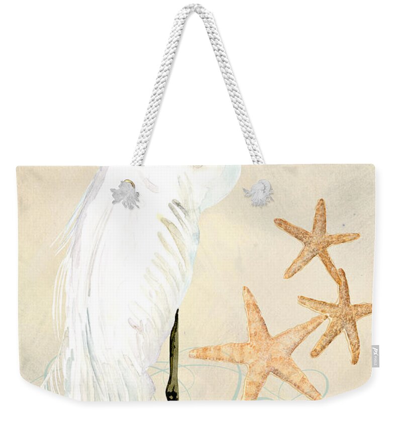 Watercolor Weekender Tote Bag featuring the painting Coastal Waterways - Great White Egret by Audrey Jeanne Roberts