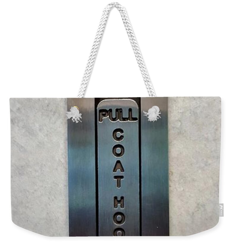 Coats Weekender Tote Bag featuring the photograph Coat Hook by Rob Hans