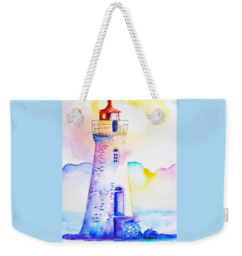 Lighthouse Weekender Tote Bag featuring the painting Cockspur Lighthouse by Carlin Blahnik CarlinArtWatercolor
