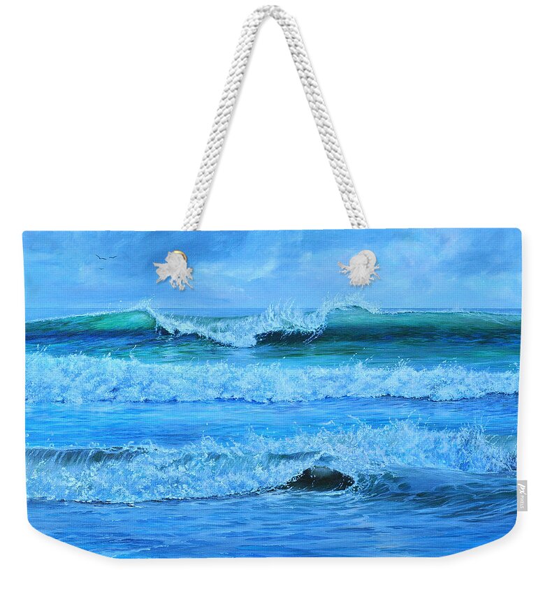 Florida Weekender Tote Bag featuring the painting Cocoa Beach Surf by AnnaJo Vahle