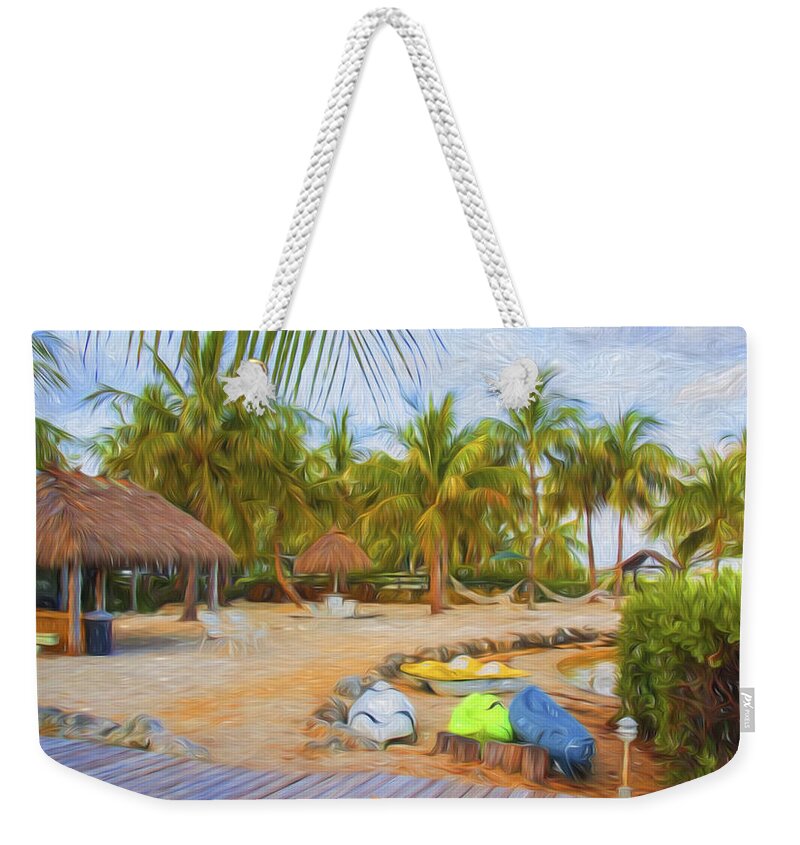Coconut Palm Weekender Tote Bag featuring the photograph Coconut Palms Inn Beach by Ginger Wakem