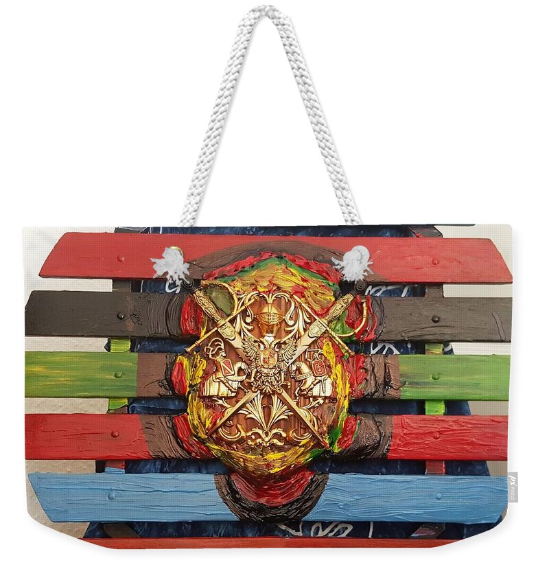 Multicultural Nfprsa Product Review Reviews Marco Social Media Technology Websites \\\\in-d�lj\\\\ Darrell Black Definism Artwork Weekender Tote Bag featuring the mixed media Code of Arms by Darrell Black