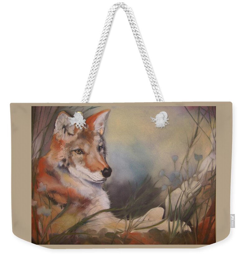 Coyote Weekender Tote Bag featuring the pastel Cody by Marika Evanson