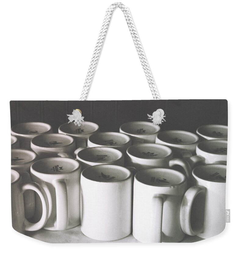 Coffee Cups Weekender Tote Bag featuring the photograph Coffee Cups- By Linda Woods by Linda Woods