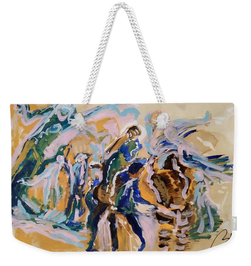 Past Weekender Tote Bag featuring the painting Coffee Papers. Sketch II . Present and past moments by Bachmors Artist