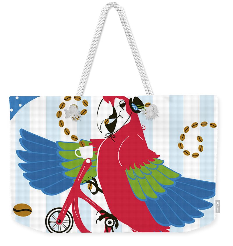 Coffee Weekender Tote Bag featuring the mixed media Coffee Parrot by Shari Warren