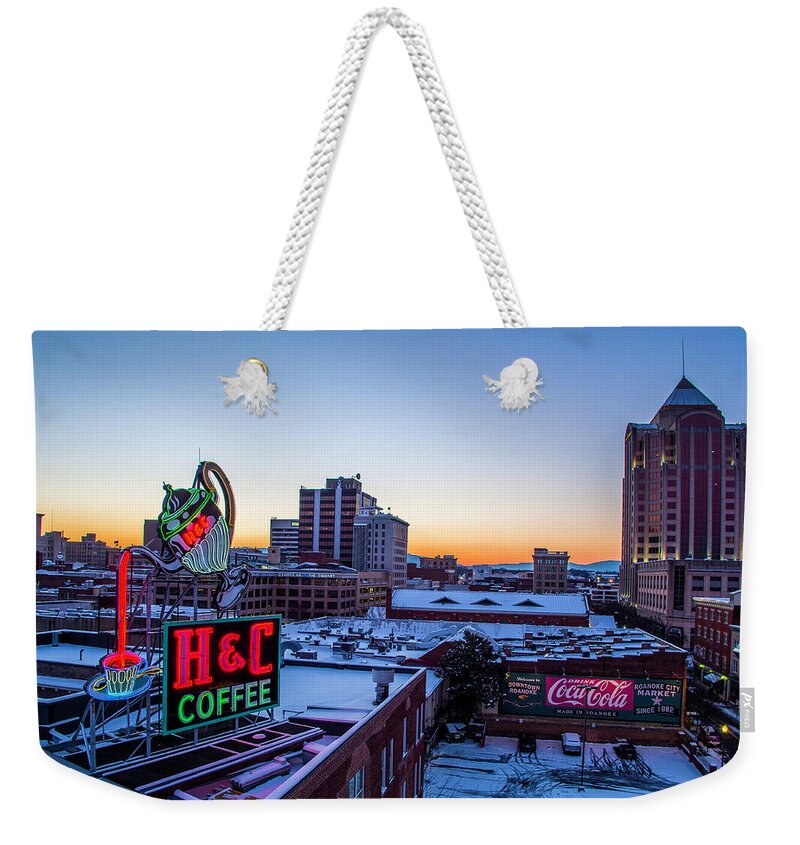 Snow Weekender Tote Bag featuring the photograph Coffee Sign by Star City SkyCams