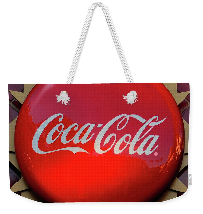 Button Weekender Tote Bag featuring the photograph Coke button style sign by David Lee Thompson