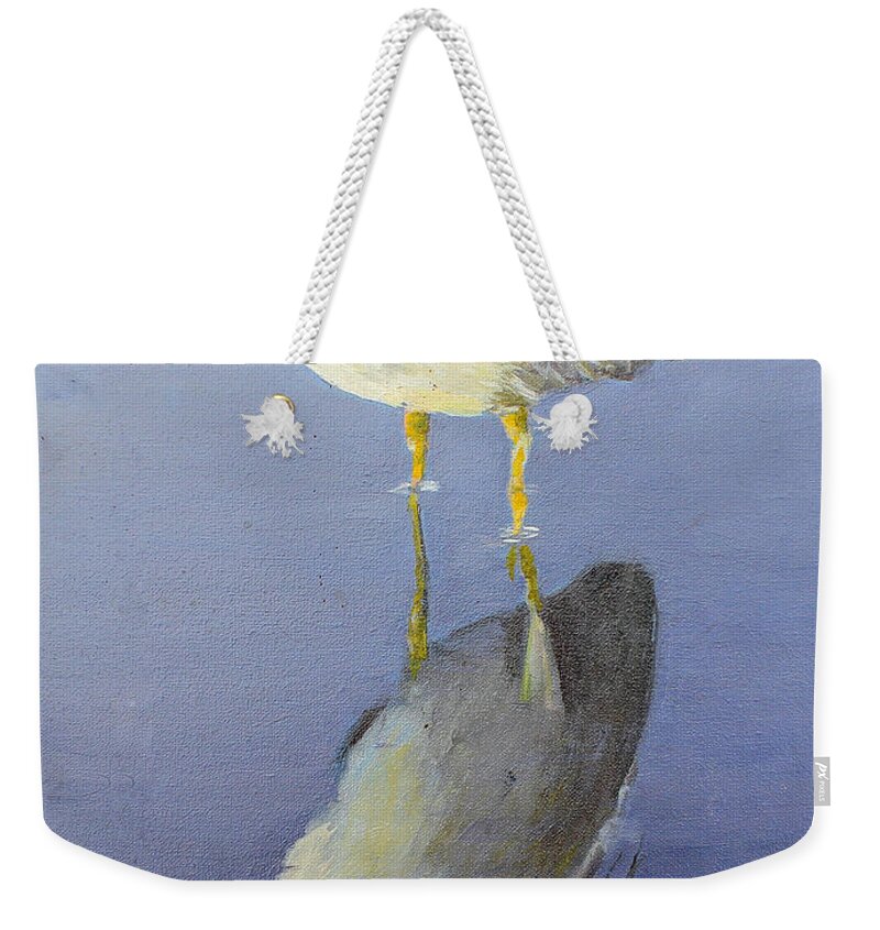 Heron Weekender Tote Bag featuring the painting Cold Feet by Marlene Schwartz Massey