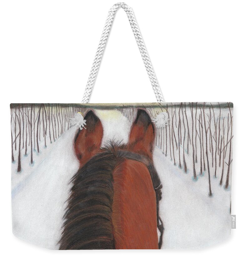 Horse Weekender Tote Bag featuring the drawing Long Cold Ride by Arlene Crafton