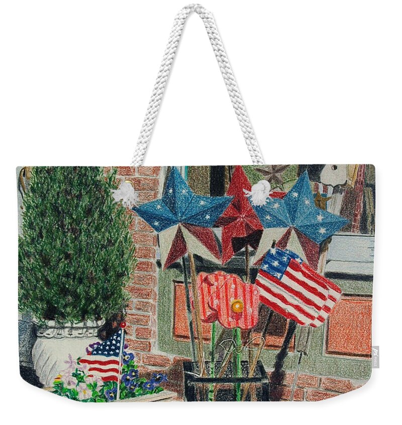 America Weekender Tote Bag featuring the drawing Cold Spring Window Left by Glenda Zuckerman