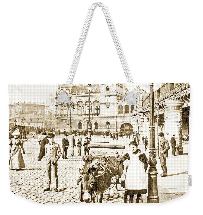 Cologne Weekender Tote Bag featuring the photograph Cologne, Germany Street Scene, 1903, Vintage Photograph by A Macarthur Gurmankin