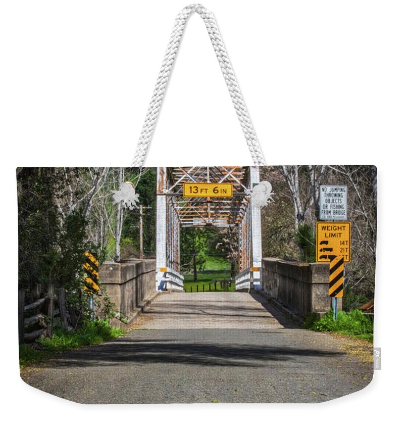 Coloma Bridge Weekender Tote Bag featuring the photograph Coloma Bridge by Mitch Shindelbower