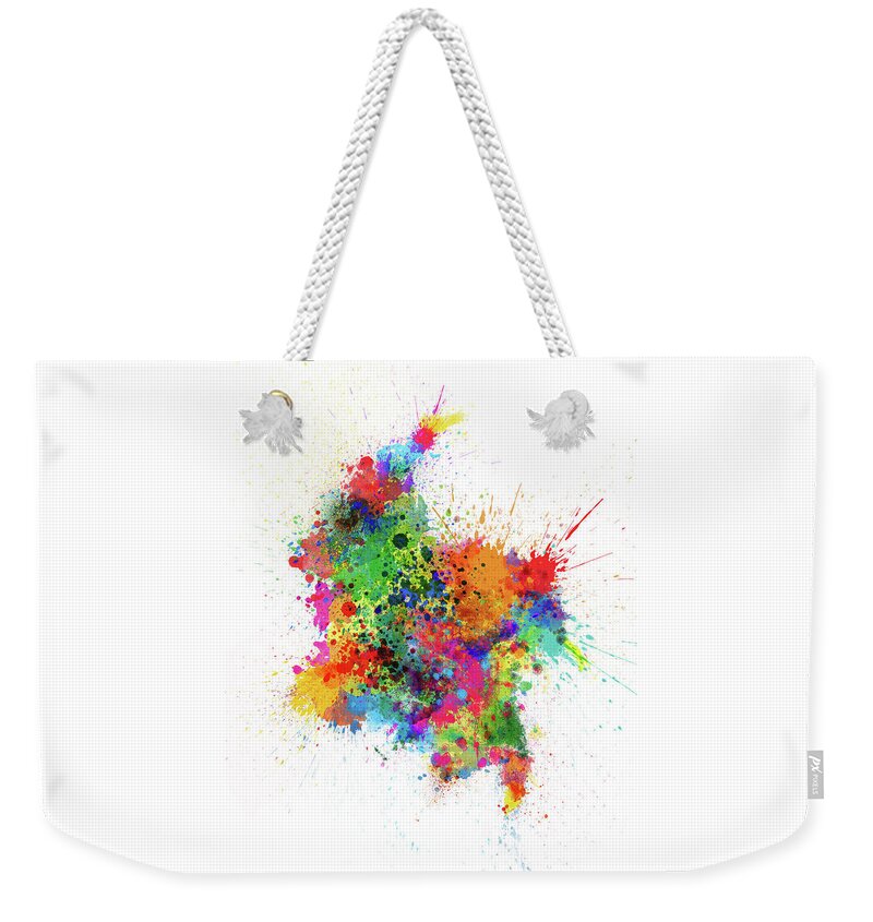 Colombia Map Weekender Tote Bag featuring the digital art Colombia Paint Splashes Map by Michael Tompsett