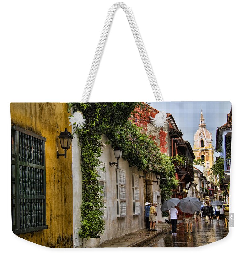 Cartagena Weekender Tote Bag featuring the photograph Colonial buildings in old Cartagena Colombia by David Smith