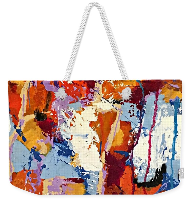 Abstract Weekender Tote Bag featuring the painting Color Storm by Mary Mirabal