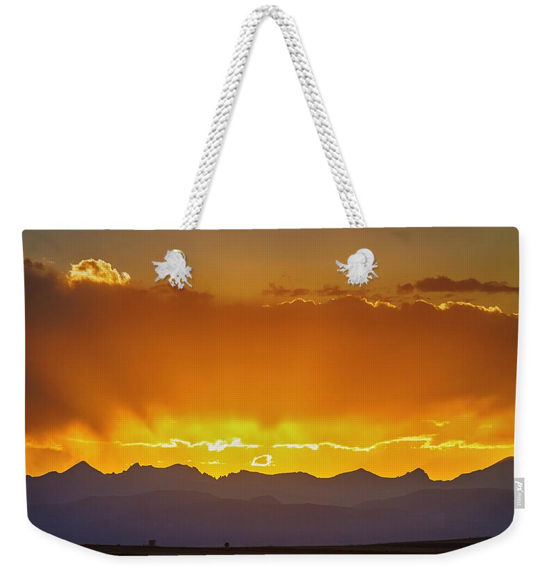 View Weekender Tote Bag featuring the photograph Colorado Rocky Mountains Golden September Sunset Sky by James BO Insogna